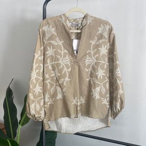 NWT Zara printed linen cotton blend tunic with balloon sleeve size MD